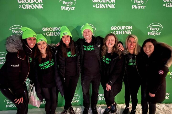 some of the groupon team at the gronk tastic party like a player