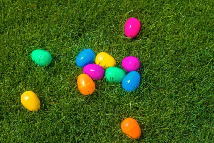 easter eggs on grass