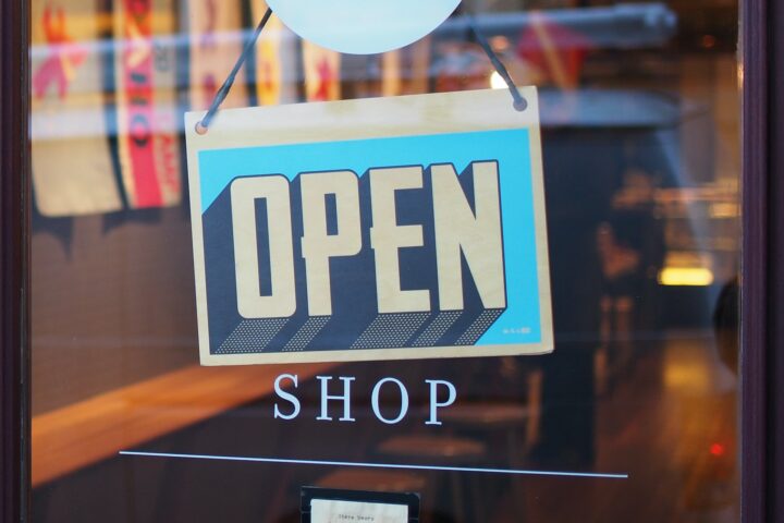 Shop door with open sign