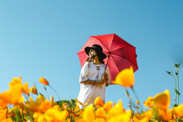 flowers and women with umbrella