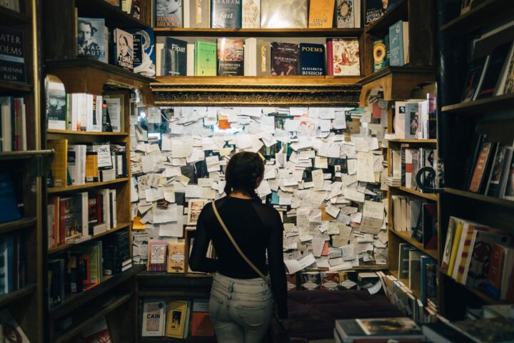 Woman looking at post-its