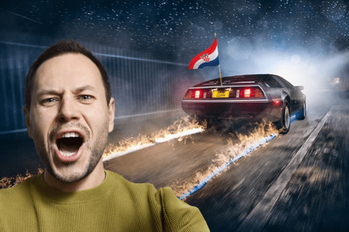 kreshomir screaming with delorean car