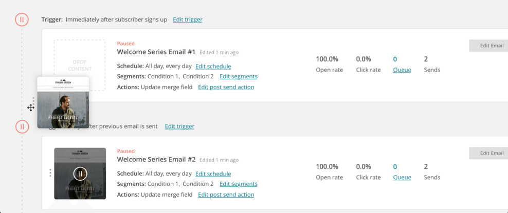 mailchimp drag drop automation