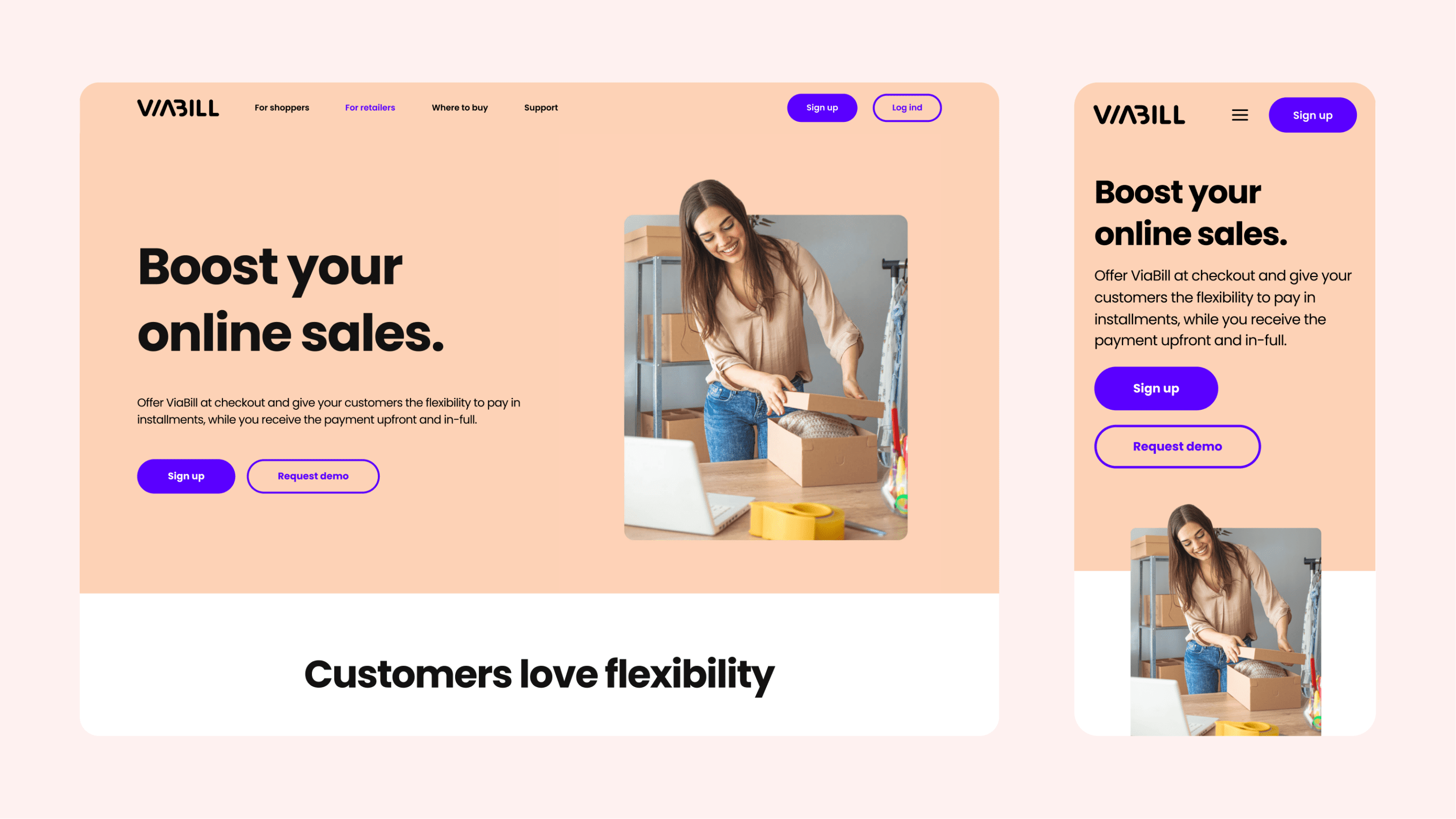 viabill landing page example 1